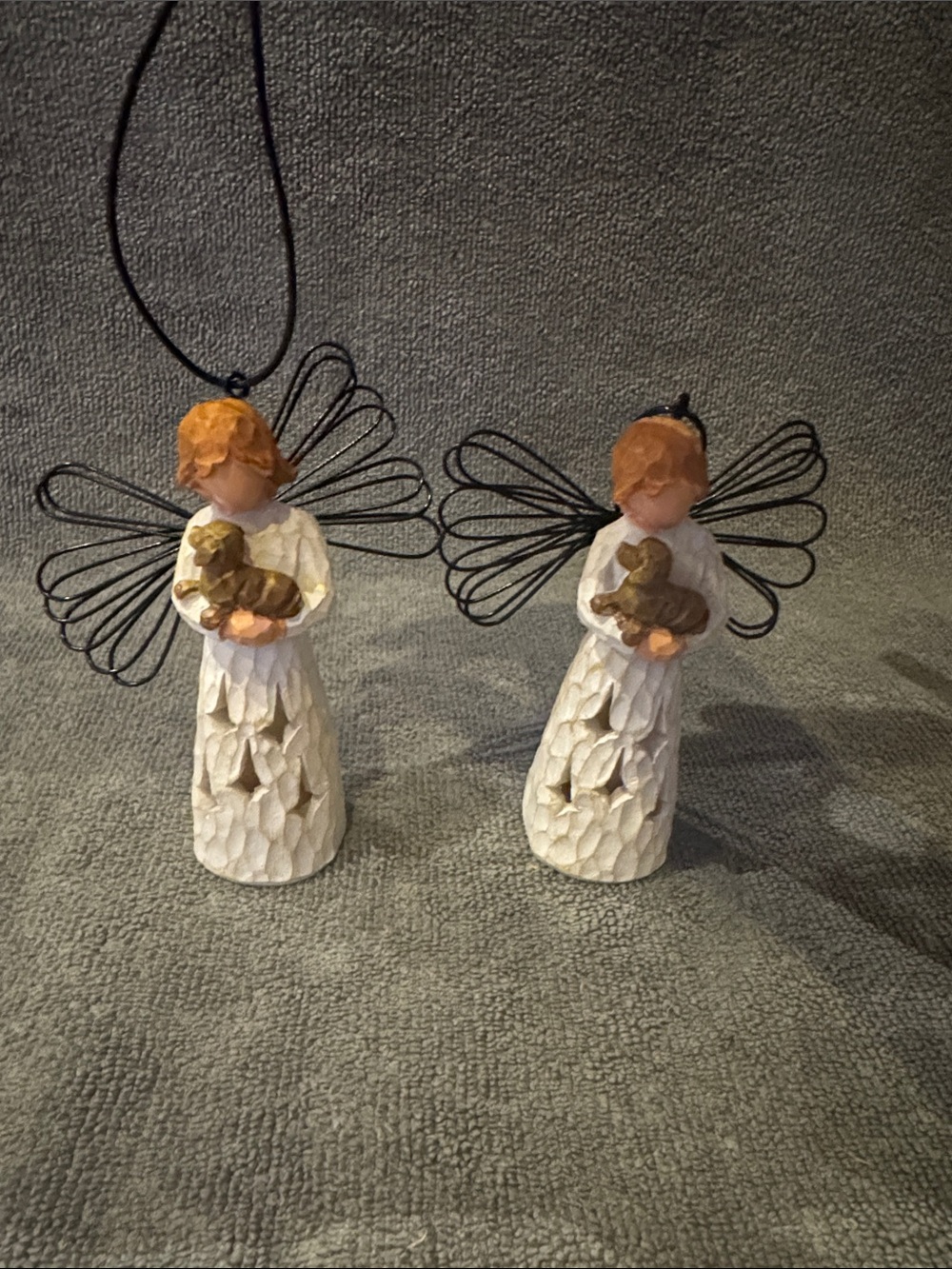 iheartdogs Set of 2 White Angel Figurine  Memorial Ornaments Holiday Decor